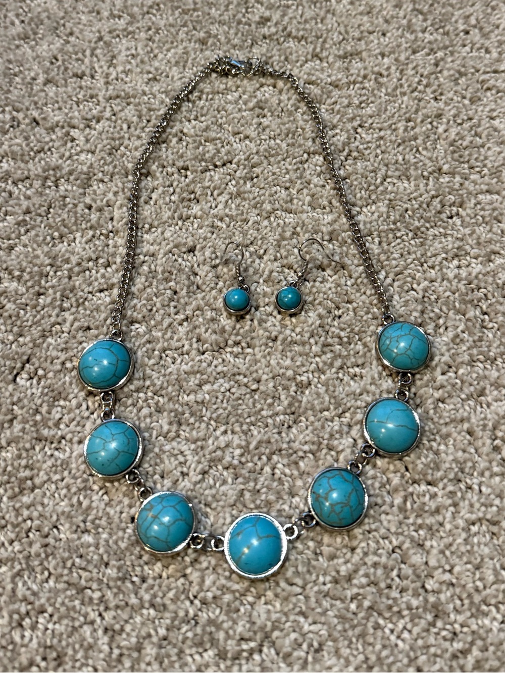 Turquoise Stone Necklace and Earring Set - Blue Statement Jewelry